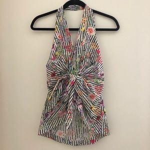 Zara Floral Halter Top XS Open Back
